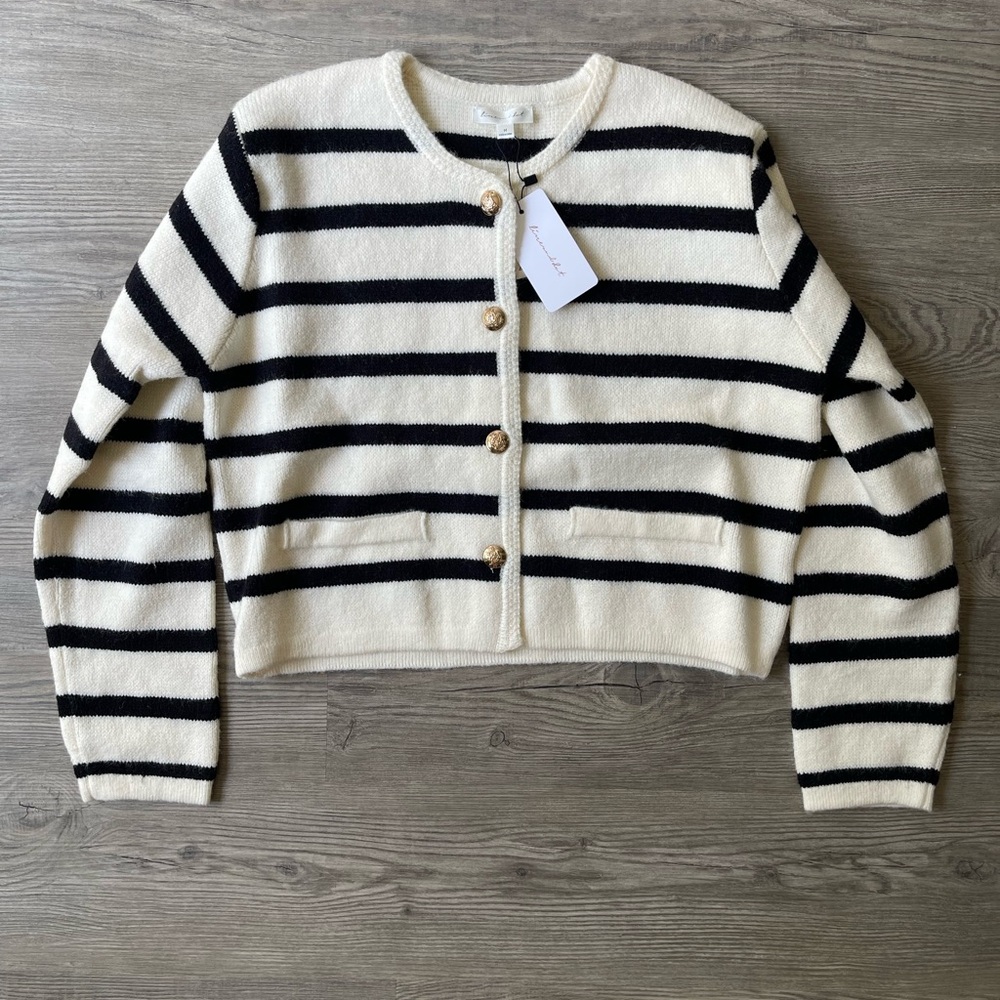 Line & Dot Black and White Striped Cardigan Sweater